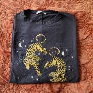 Grey T-Shirt with Tiger and Moon Design